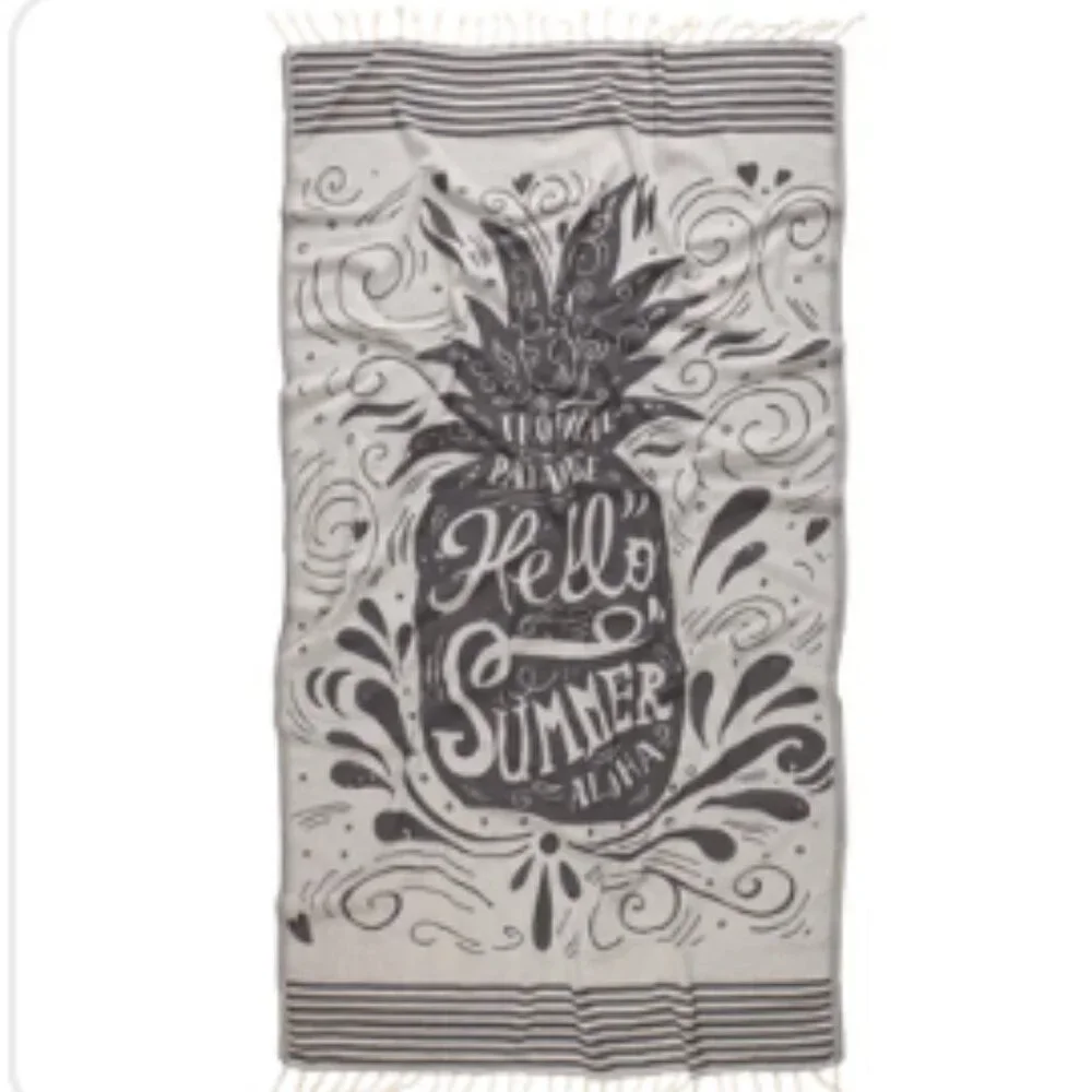 Kikoya - Hello Summer Turkish Cotton Beach Towels 35x70 in Pool Fouta - Black